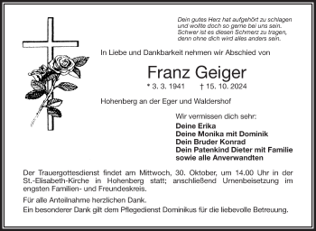 Traueranzeige von Franz Geiger von Frankenpost