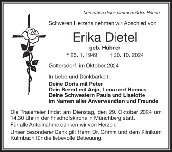 Traueranzeige von Erika Dietel von Frankenpost