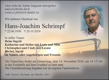 Traueranzeige von Hans-Joachim Schrimpf von Südthüringer Presse