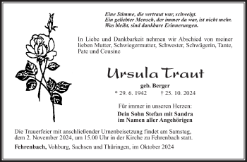 Traueranzeige von Ursula Traut von Südthüringer Presse