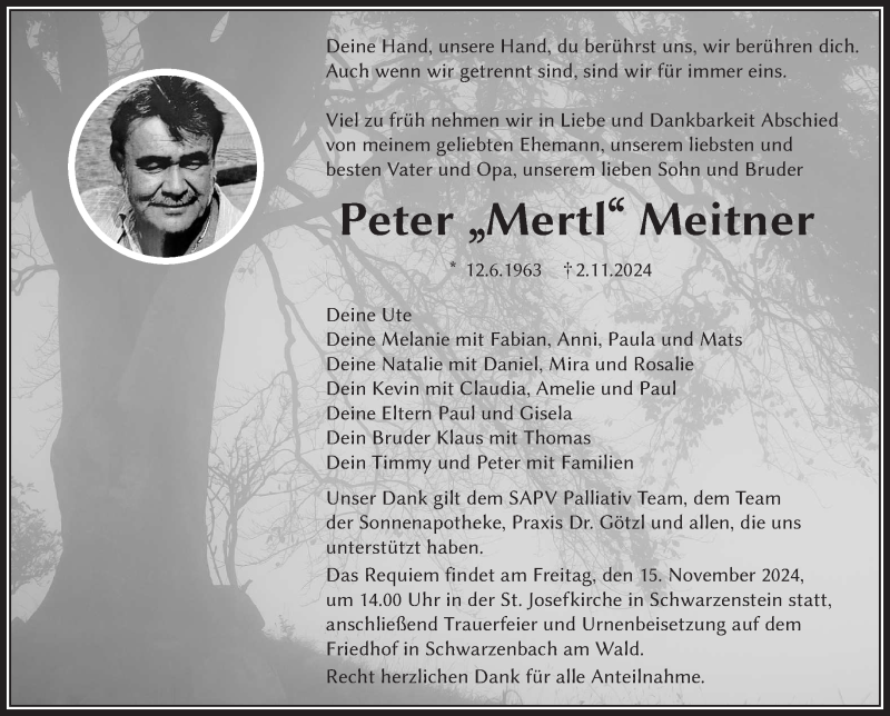  Traueranzeige für Peter Meitner vom 09.11.2024 aus Frankenpost