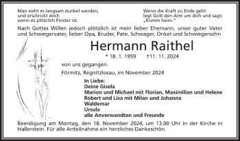 Traueranzeige von Hermann Raithel von Frankenpost