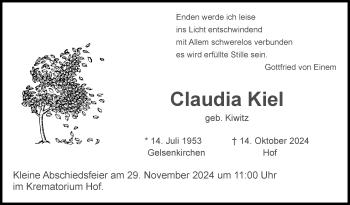 Traueranzeige von Claudia Kiel von Frankenpost