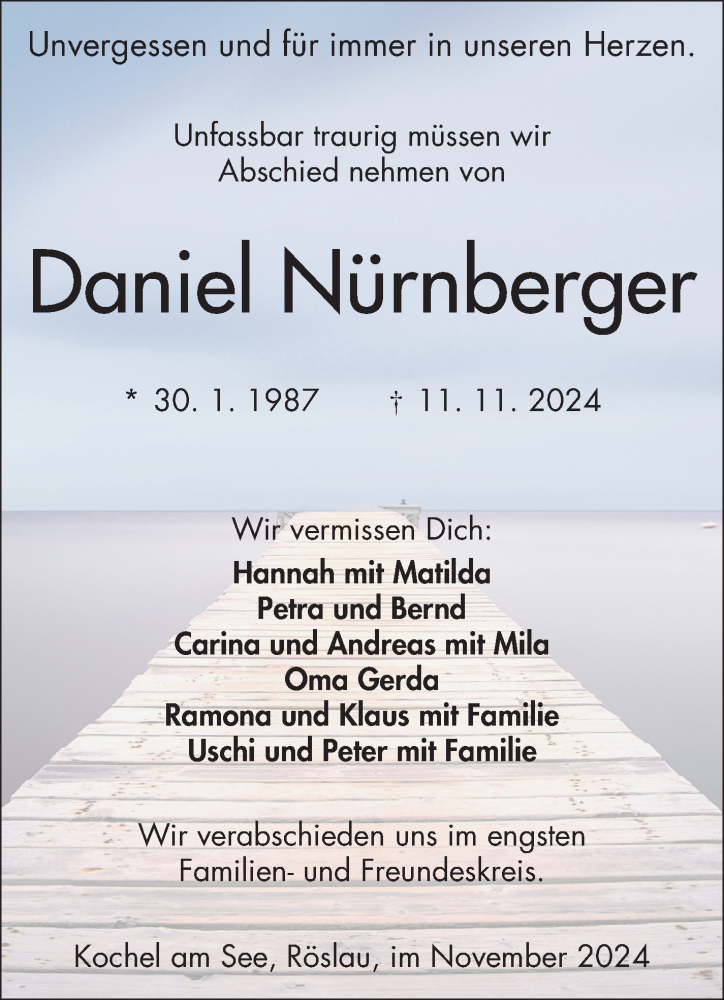  Traueranzeige für Daniel Nürnberger vom 23.11.2024 aus Frankenpost