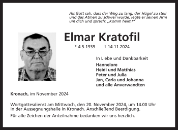 Traueranzeige von Elmar Kratofil von Neue Presse Coburg