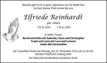 Traueranzeige von Elfriede Reinhardt von Neue Presse Coburg