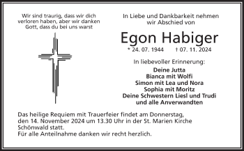 Traueranzeige von Egon Habiger von Frankenpost