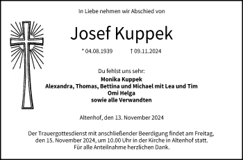 Traueranzeige von Josef Kuppek von Neue Presse Coburg