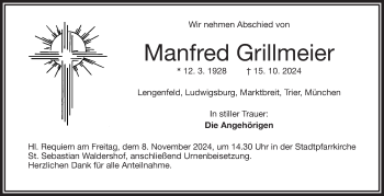 Traueranzeige von Manfred Grillmeier von Frankenpost