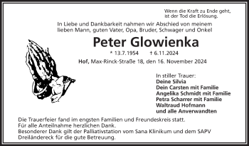 Traueranzeige von Peter Glowienka von Frankenpost