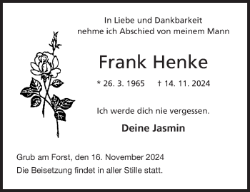 Traueranzeige von Frank Henke von Neue Presse Coburg