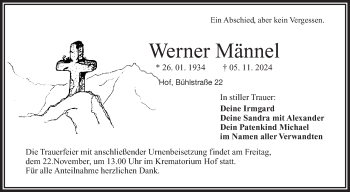 Traueranzeige von Werner Männel von Frankenpost