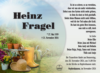 Traueranzeige von Heinz Fragel von Südthüringer Presse