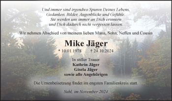 Traueranzeige von Mike Jäger von Südthüringer Presse