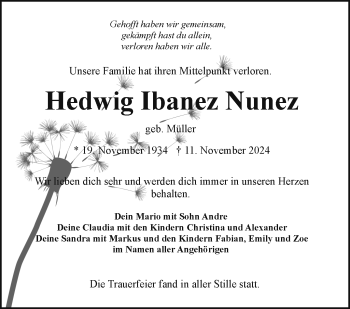 Traueranzeige von Hedwig Ibanez Nunez von Frankenpost