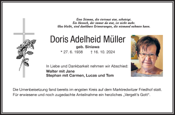 Traueranzeige von Doris Müller von Frankenpost