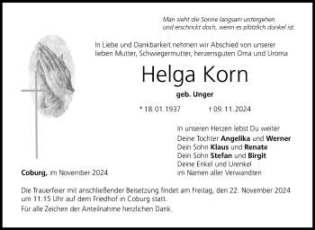 Traueranzeige von Helga Korn von Neue Presse Coburg