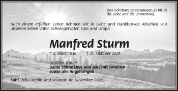 Traueranzeige von Manfred Sturm von Südthüringer Presse