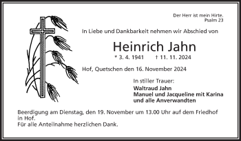 Traueranzeige von Heinrich Jahn von Frankenpost