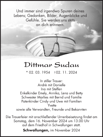 Traueranzeige von Dittmar Sudau von Südthüringer Presse