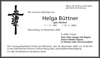 Traueranzeige von Helga Büttner von Frankenpost