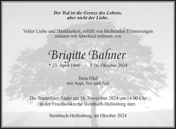 Traueranzeige von Brigitte Bahner von Südthüringer Presse