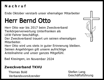 Traueranzeige von Bernd Otto von Südthüringer Presse