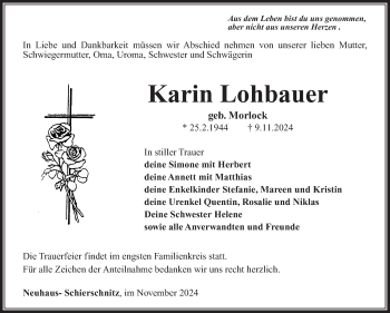 Traueranzeige von Karin Lohbauer von Südthüringer Presse