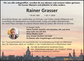 Traueranzeige von Rainer Grasser von Frankenpost