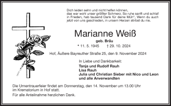 Traueranzeige von Marianne Weiß von Frankenpost