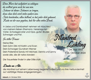 Traueranzeige von Manfred Lohfing von Südthüringer Presse