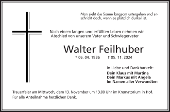 Traueranzeige von Walter Feilhuber von Frankenpost