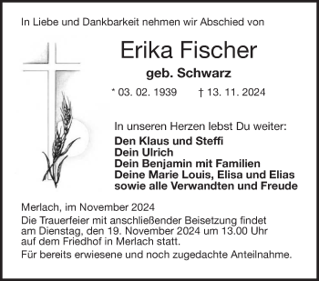 Traueranzeige von Erika Fischer von Neue Presse Coburg