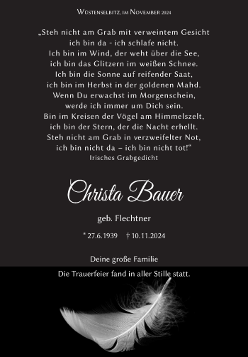 Traueranzeige von Christa Bauer von Frankenpost