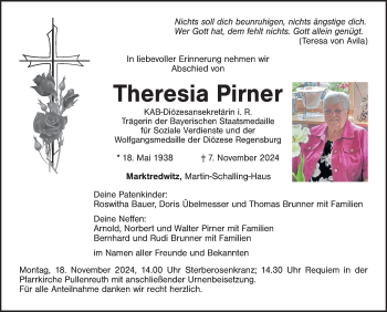 Traueranzeige von Theresia Pirner von Frankenpost