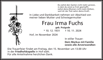 Traueranzeige von Irma Fuchs von Frankenpost