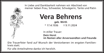 Traueranzeige von Vera Behrens von Frankenpost