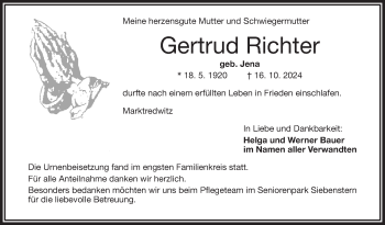 Traueranzeige von Gertrud Richter von Frankenpost