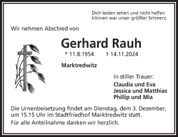 Traueranzeige von Gerhard Rauh von Frankenpost