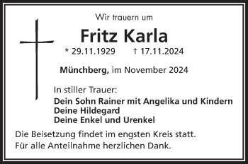 Traueranzeige von Fritz Karla von Frankenpost