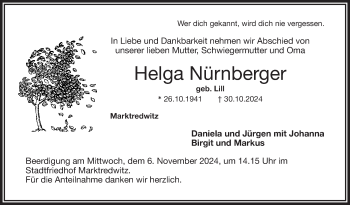 Traueranzeige von Helga Nürnberger von Frankenpost