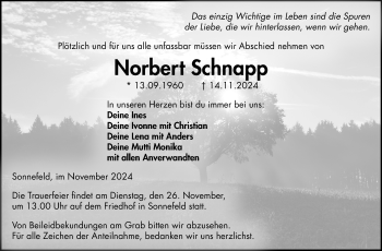 Traueranzeige von Norbert Schnapp von Neue Presse Coburg