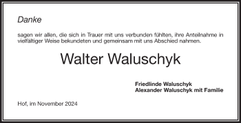 Traueranzeige von Walter Waluschyk von Frankenpost