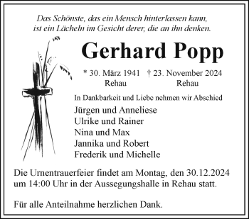 Traueranzeige von Gerhard Popp von Frankenpost