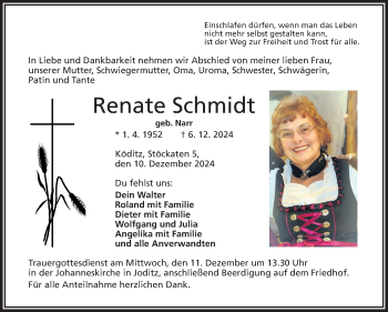 Traueranzeige von Renate Schmidt von Frankenpost