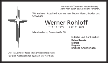 Traueranzeige von Werner Rohloff von Frankenpost