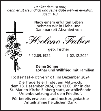 Traueranzeige von Helene Faber von Neue Presse Coburg