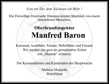 Traueranzeige von Manfred Baron von Südthüringer Presse