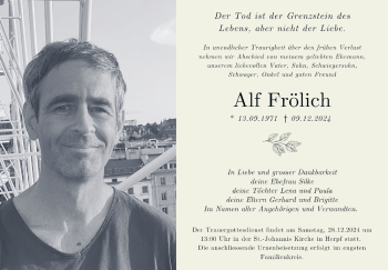 Traueranzeige von Alf Fröhlich von Südthüringer Presse