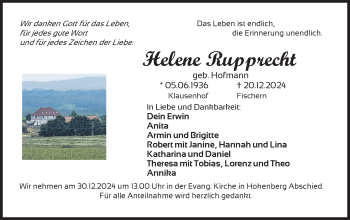 Traueranzeige von Helene Rupprecht von Frankenpost